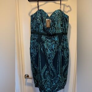 City Chic Strapless Teal Sequin Dress